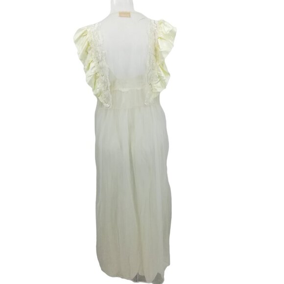 Vintage Pajama Chemise Cover Up Set Size M Ivory Satin 80s Pinup Nightgown Sears - Picture 7 of 16